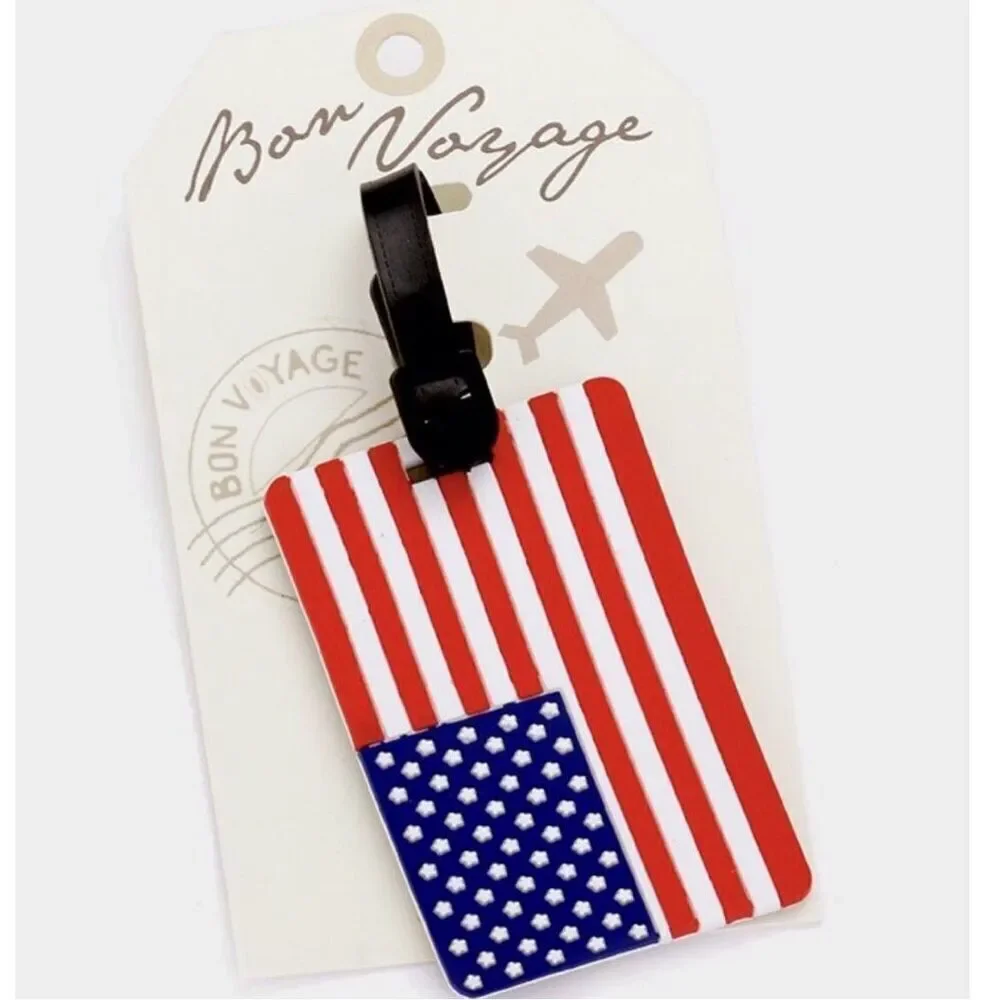 Brand New Boutique Rubberized Flexible American Flag Patriotic Luggage Tag